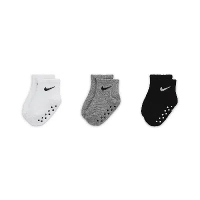 Nike Baby Swoosh Ankle Gripper Socks (3-pairs) In Grey