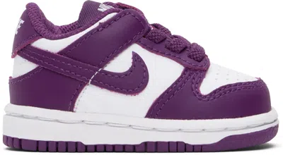 Nike Baby White & Purple Dunk Low Sneakers In White/viotech