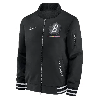Nike Baltimore Orioles Authentic Collection City Connect  Men's Mlb Full-zip Bomber Jacket In Black