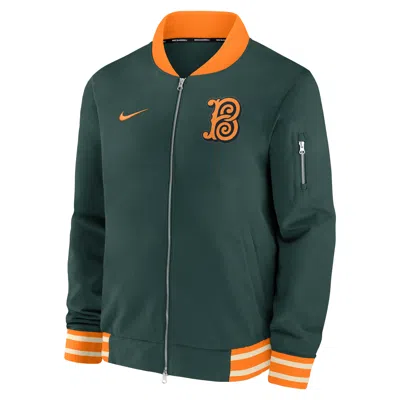 Nike Baltimore Orioles Authentic Collection City Connect  Men's Mlb Full-zip Bomber Jacket In Green