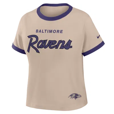 Nike Baltimore Ravens Rewind Ringer Mod  Women's Nfl Cropped T-shirt In Neutral