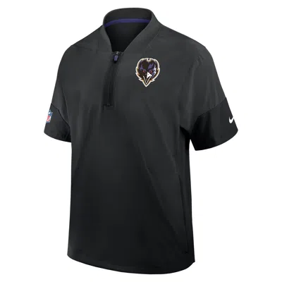Nike Baltimore Ravens Sideline Coach  Men's Nfl 1/2-zip Short-sleeve Hooded Jacket In Black