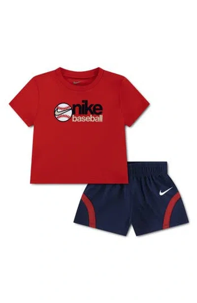 Nike Babies'  Baseball Graphic Print T-shirt & Shorts Set In Red