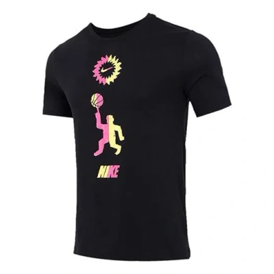 Nike Basketball Sports Contrasting Colors Printing Round Neck Short Sleeve Black In Blue