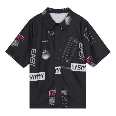 Nike Basketball Sports Lapel Short Sleeve Shirt Black