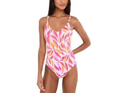 Nike Bay Leaves V-neck One-piece Women's Swimsuits One Piece Desert Pink: Xl, Polyester/spandex