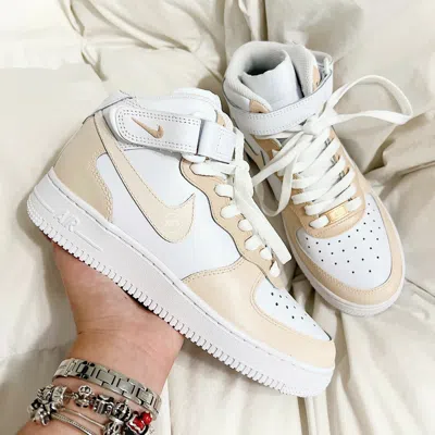 Pre-owned Nike Beige Custom  Air Force 1 Mid/high Sneakers-brand