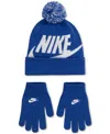 Nike Big Boys 2-piece Swoosh Beanie And Gloves Set In Blue