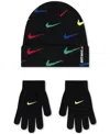 Nike Big Boys 2-piece Swoosh Repeat Beanie And Gloves Set In Black