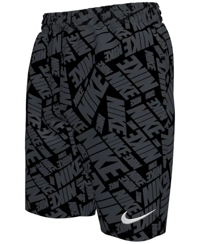 Nike Kids' Big Boys 7" Tossed Block Volley Swim Shorts In Black