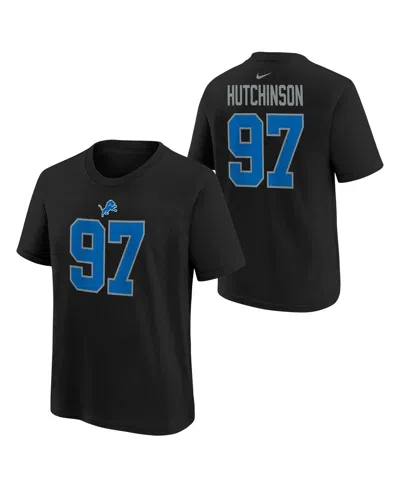 Nike Big Boys And Girls Aidan Hutchinson Black Detroit Lions Player Name Number T-shirt