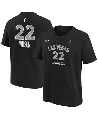 Nike Kids' Big Boys And Girls A'ja Wilson Black Las Vegas Aces Explorer Edition Name Number T-shirt