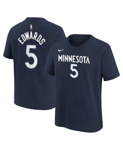 Nike Kids' Big Boys And Girls Anthony Edwards Navy Minnesota Timberwolves Icon Name Number T-shirt