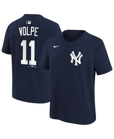 Nike Big Boys And Girls Anthony Volpe Navy New York Yankees Name And Number T-shirt In Blue