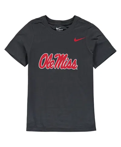 Nike Kids' Big Boys And Girls Anthracite Ole Miss Rebels Cotton Logo T-shirt