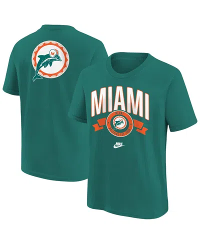 Nike Kids' Big Boys And Girls Aqua Miami Dolphins Rewind Front Back Essential T-shirt In Green