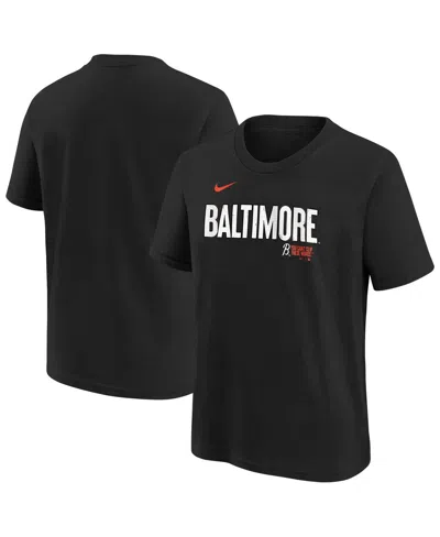 Nike Kids' Big Boys And Girls Black Baltimore Orioles City Connect Wordmark T-shirt