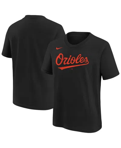 Nike Kids' Big Boys And Girls Black Baltimore Orioles Wordmark T-shirt