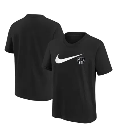 Nike Kids' Big Boys And Girls Black Brooklyn Nets Swoosh T-shirt