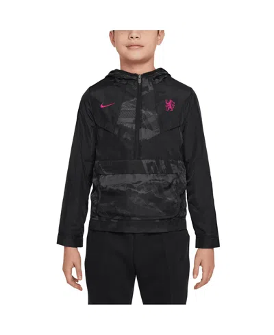Nike Big Boys And Girls Black Chelsea Amplify Windrunner Anorak Half-zip Hoodie Jacket