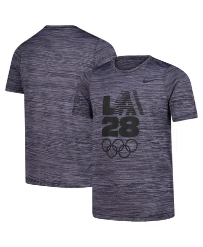 Nike Kids' Big Boys And Girls Black La28 2028 Summer Olympics Velocity Team Issue Performance T-shirt In Gray