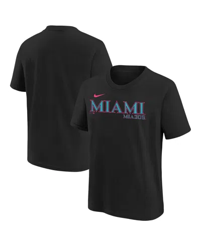 Nike Kids' Big Boys And Girls Black Miami Marlins 2025 City Connect Wordmark T-shirt