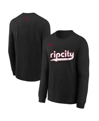 Nike Kids' Big Boys And Girls Black Portland Trail Blazers 2024/25 City Edition Wordmark Performance Long Sleev