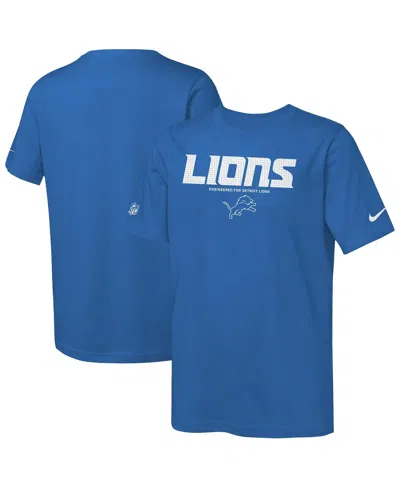 Nike Kids' Big Boys And Girls Blue Detroit Lions Sideline Team Issue T-shirt