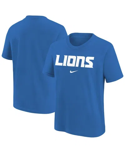 Nike Kids' Big Boys And Girls Blue Detroit Lions Team Wordmark T-shirt