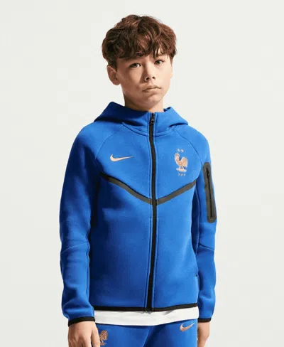 Nike Kids' Big Boys And Girls Blue France National Team Tech Fleece Full-zip Hoodie