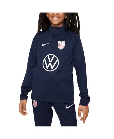 Nike Big Boys And Girls Blue Usmnt 2024 Strike Drill Performance Quarter-zip Pullover Top In Navy Blue