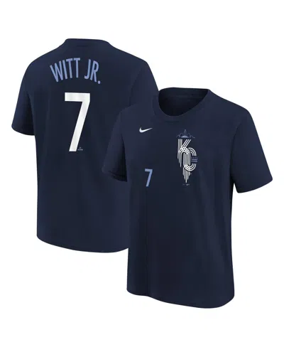 Nike Kids' Big Boys And Girls Bobby Witt Jr. Navy Kansas City Royals Fuse City Connect Name Number T-shirt In Blue
