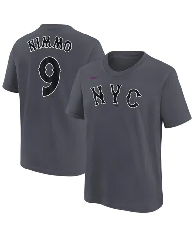 Nike Kids' Big Boys And Girls Brandon Nimmo Charcoal New York Mets Fuse City Connect Name Number T-shirt In Gray