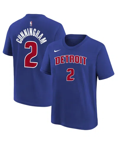 Nike Kids' Big Boys And Girls Cade Cunningham Blue Detroit Pistons Icon Name Number T-shirt