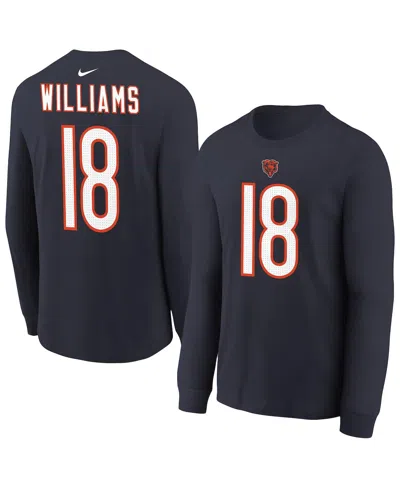 Nike Kids' Big Boys And Girls Caleb Williams Navy Chicago Bears Player Name Number Long Sleeve T-shirt In Blue
