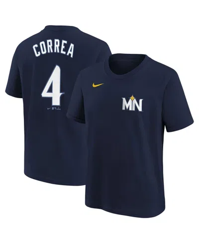 Nike Kids' Big Boys And Girls Carlos Correa Navy Minnesota Twins 2024 City Connect Name Number T-shirt