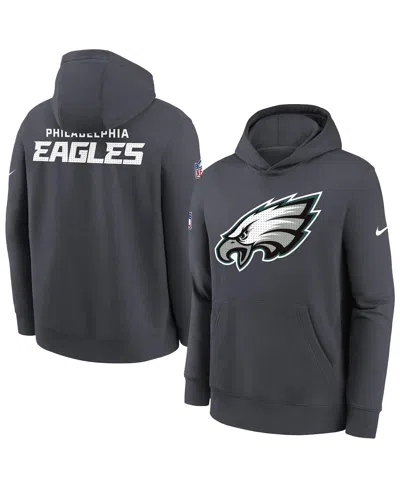 Nike Kids' Big Boys And Girls Charcoal Philadelphia Eagles Sideline Club Fleece Hoodie In Black