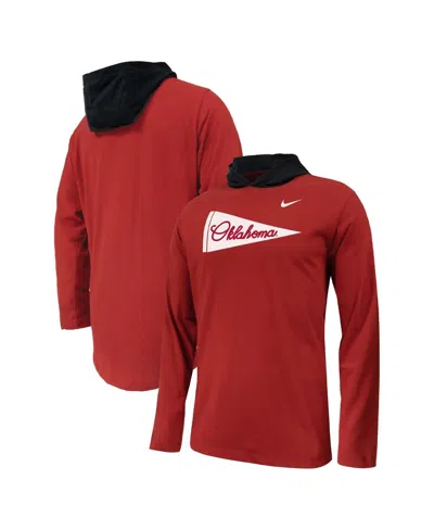 Nike Kids' Big Boys And Girls Crimson Oklahoma Sooners Sideline Performance Long Sleeve Hoodie T-shirt In Red