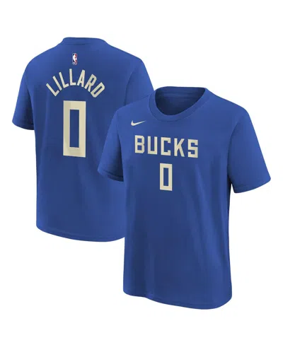 Nike Kids' Big Boys And Girls Damian Lillard Royal Milwaukee Bucks 2024/25 City Edition Name Number T-shirt