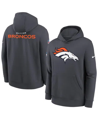 Nike Kids' Big Boys And Girls Gray Denver Broncos Sideline Club Fleece Hoodie
