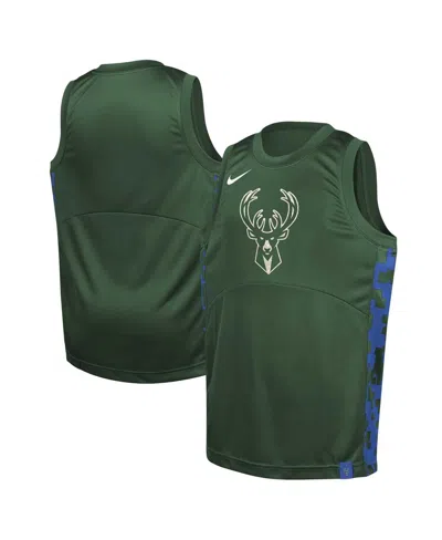 Nike Kids' Big Boys And Girls Hunter Green Milwaukee Bucks Courtside Starting Five Team Jersey