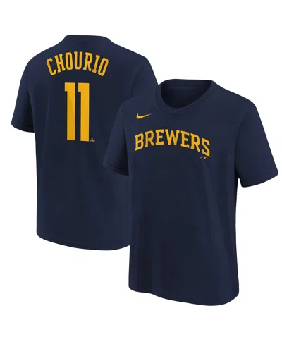 Nike Kids' Big Boys And Girls Jackson Chourio Navy Milwaukee Brewers Name Number T-shirt