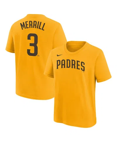 Nike Big Boys And Girls Jackson Merrill Gold San Diego Padres Player Name Number T-shirt