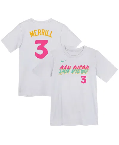 Nike Big Boys And Girls Jackson Merrill White San Diego Padres City Connect Player Name Number T-shirt
