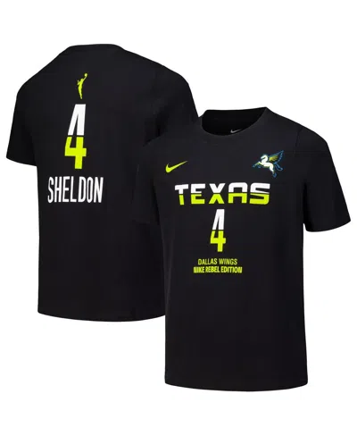 Nike Kids' Big Boys And Girls Jacy Sheldon Black Dallas Wings Draft Rebel Edition Name Number T-shirt