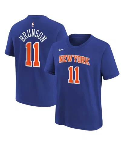 Nike Kids' Big Boys And Girls Jalen Brunson Blue New York Knicks Icon Name Number T-shirt