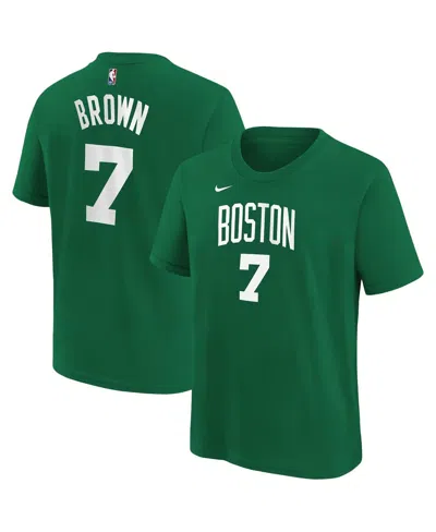 Nike Kids' Big Boys And Girls Jaylen Brown Kelly Green Boston Celtics Icon Name Number T-shirt