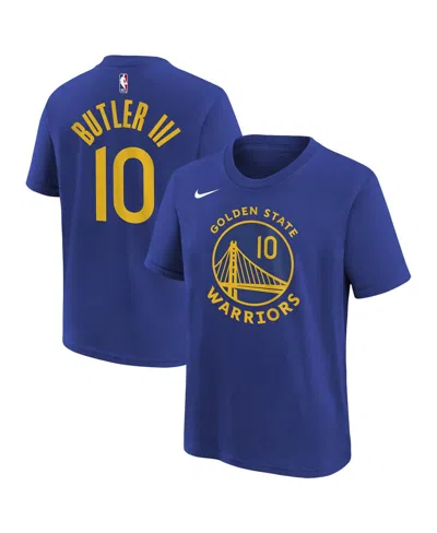 Nike Kids' Big Boys And Girls Jimmy Butler Iii Royal Golden State Warriors Icon Edition Name Number T-shirt