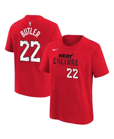 Nike Kids' Big Boys And Girls Jimmy Butler Red Miami Heat 2024/25 City Edition Name Number T-shirt
