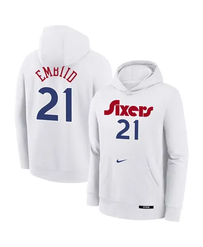 Nike Big Boys And Girls Joel Embiid White Philadelphia 76ers 2024/25 City Edition Name Number Pullover Ho